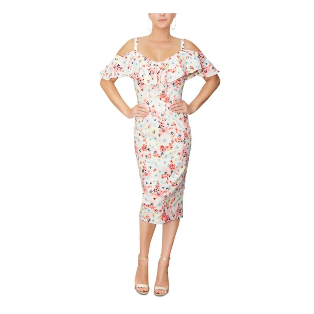 RACHEL RACHEL ROY Womens Ivory Flutter Sleeve V Neck Midi Party Sheath Dress L